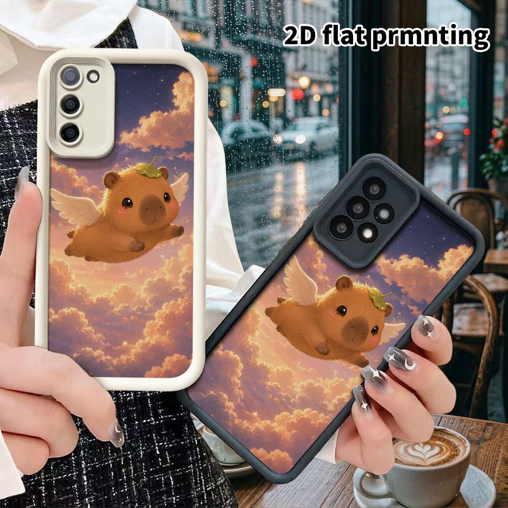 Phone Case: 2D Flat Samsung Galaxy A34 A35 M05 M06 S20 S22 S21 FE Plus 5G Step Protection Case, Angel Wings Capybara, Christmas and Halloween Gifts