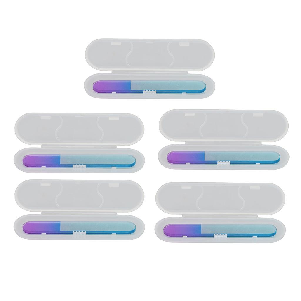 5Pcs Glass Fingernail Files Double Sided Physical Polishing Safe Simple Glass Nail File with Cases