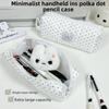 Minimalist Canvas Pencil Case With Dot Print Design For Students Desk Organizer Storage