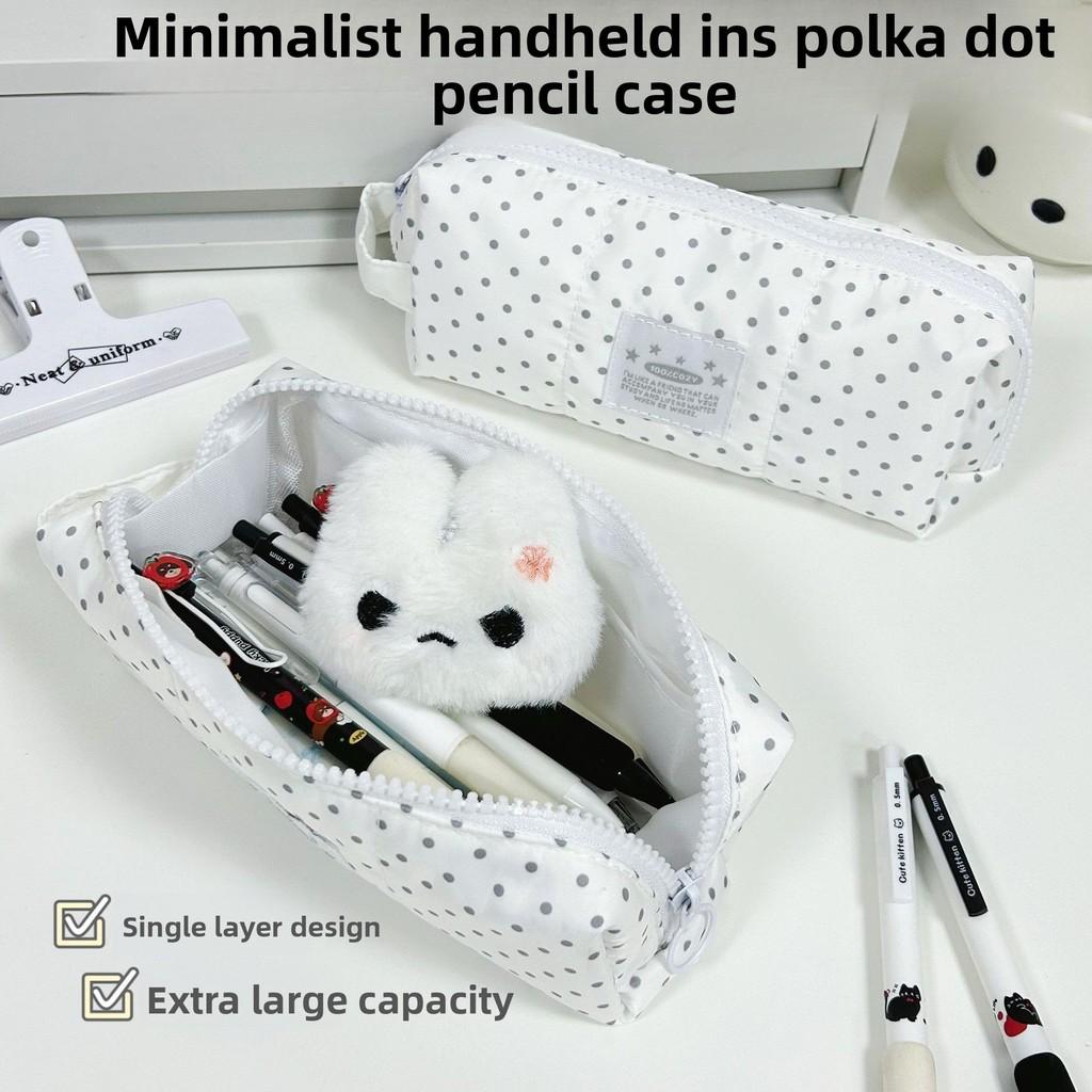 Minimalist Canvas Pencil Case With Dot Print Design For Students Desk Organizer Storage