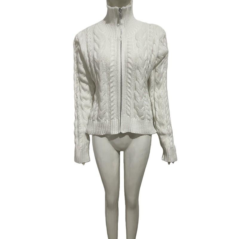 Womens Chunky Cable Knit Zip-Up Cardigan Loose Short Cropped Sweater 2026 Streetwear