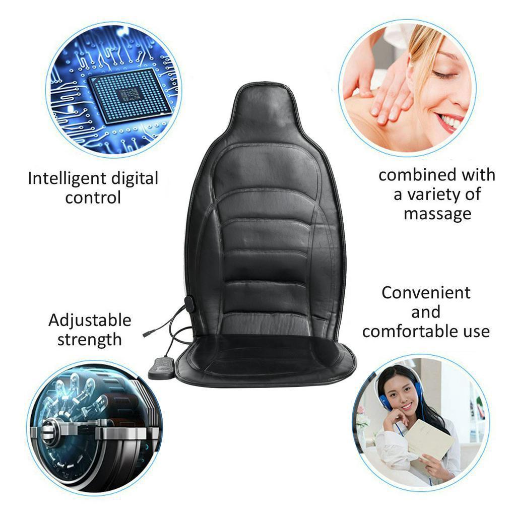 Cojín de Masaje Vibratorio con Calefacción Eléctrica Hogar Asiento de Coche Masajeador Vibratorio Almohadilla Calefactora Infrarroja Alfombrilla Vibratoria para Espalda Dolor DC 12V