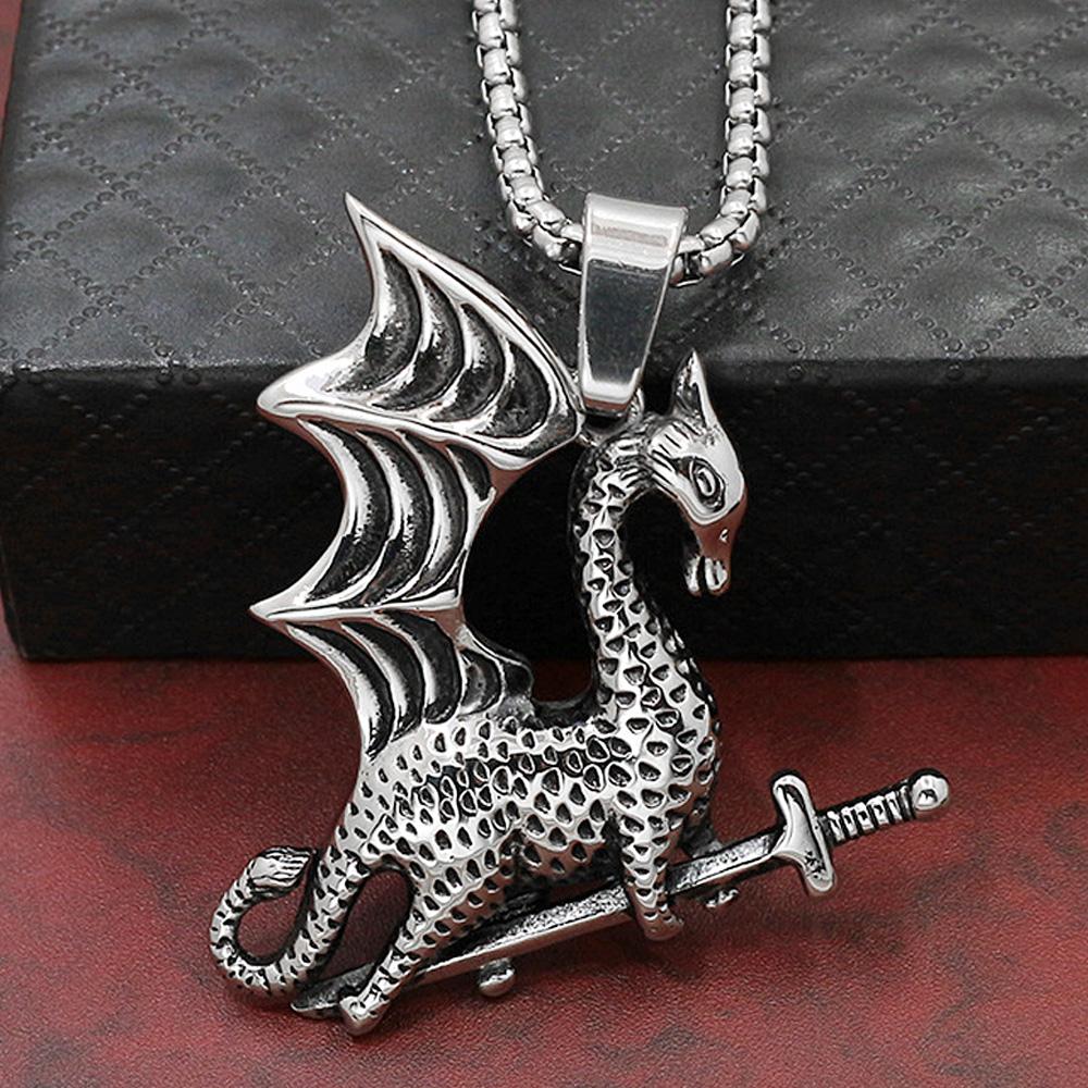

Винтажное ожерелье из нержавеющей стали Мужской кулон Viking Flying Dragon Punk Zodiac Dragon Ожерелье Кулон Аксессуары Viking
