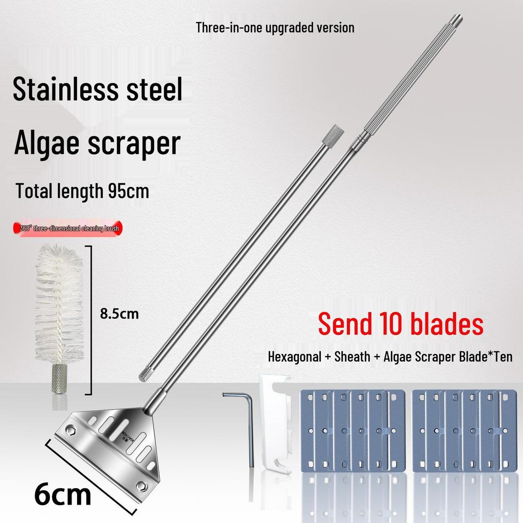 Aquatic Plant Tank Cleaning Set: Algae Scraper, Seaweed Remover, Moss Knife, No Dead Angle Brush Tool.