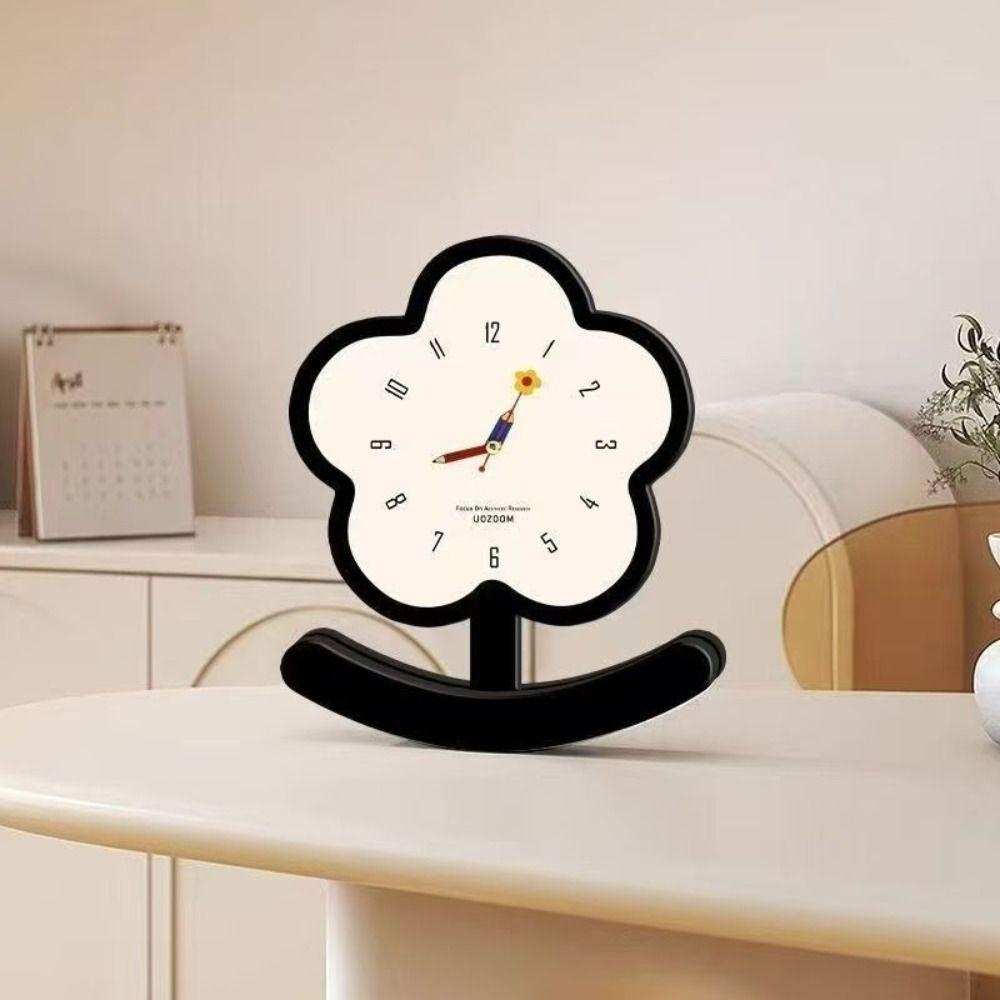Wooden Silent Pendulum Clock Elegant Desk Clock Charming Small Flower Clock Office