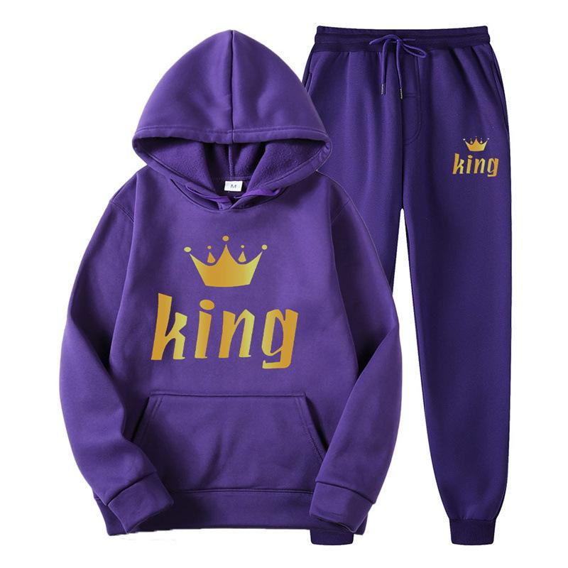 Cross-border European and American autumn trendy brand printed hoodie for men and women, couple casual sports set, two-piece sweatpants set