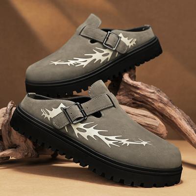 2025 Brand New Chic Cow Suede Leather Punk Rivets Men Mules Shoes Brand Trendy Comfy Walk Casual Clogs Flats High Quality