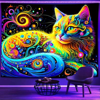 Psykedelisk Katt Fluorescerande Tapet Rymden UV Svartljus Tapet, Väggbonad För Vardagsrum Sovrum Kontor Heminredning