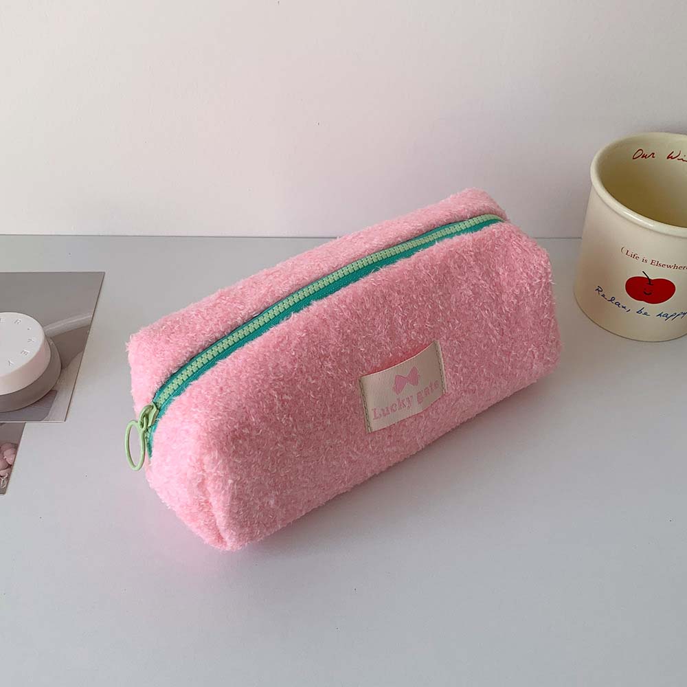 Candy Color Plush Stationery Bag Pencil Pouch Cosmetic Bag Korean Style Large Pen Bag  School