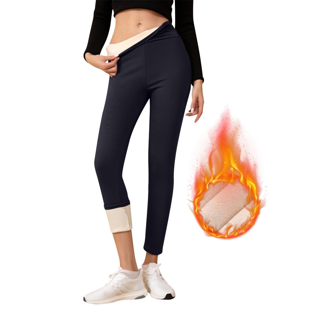 Ladies' Lamb Wool Thickened High Waisted Slimming Pencil Pants With Bottom And Warm Pants