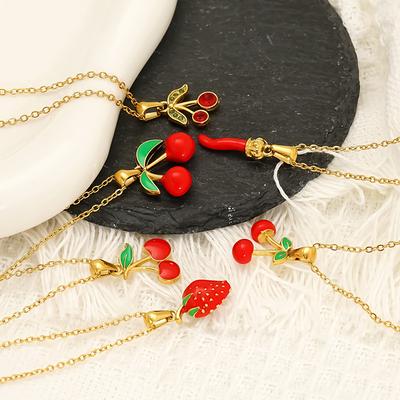 Einfache Fruchtserie Mehrstil Tropfende Kirsche High-End Schlüsselbeinkette Damen Edelstahl Schmuck