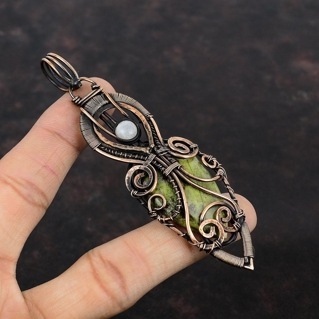 Dragon Bloodstone Pendant Copper Wire Wrapped Gemstone Pendant Rainbow Moonstone Pendant Copper Wire Jewelry Handmade Pendant Gift For Mom