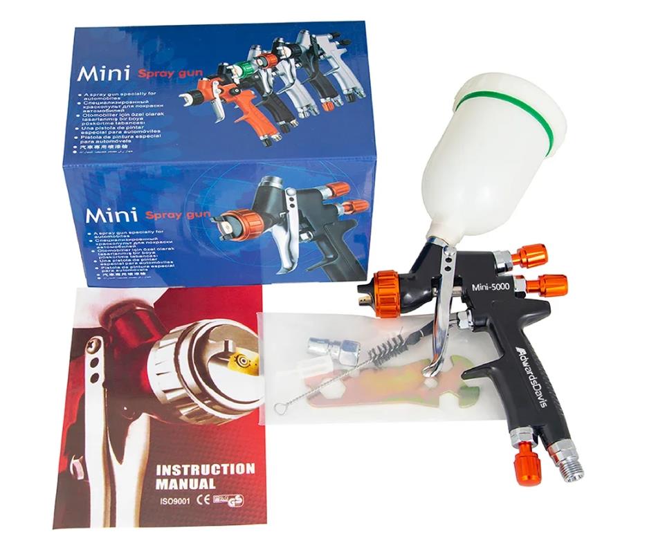 HVLP Mini 5000 Spritzpistole 0,8/1,0 mm Stahl-Düse Schwerkraft-Spritzpistole DIY-Lackierkit Tragbare Auto-Lackierpistole Möbelreparatur-Spritzpistole