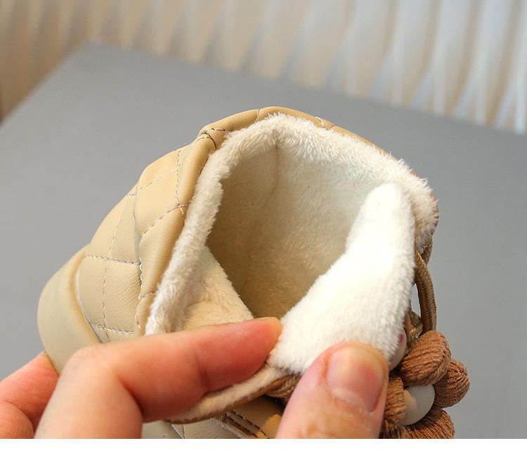 Weiche Mädchen-Winterstiefel aus Samt mit Klettverschluss - Kurz, Baumwollgefüttert, Rutschfeste Sohle für Kleinkinder und kleine Mädchen