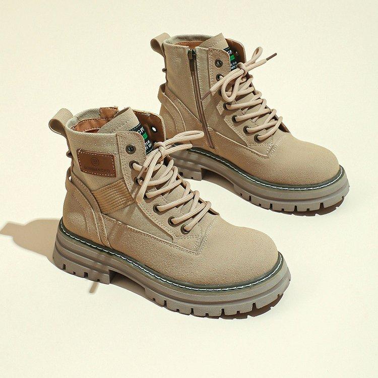 Martin boots women's 2025 new autumn and winter velvet retro tooling boots winter versatile yellow platform short boots children increase height