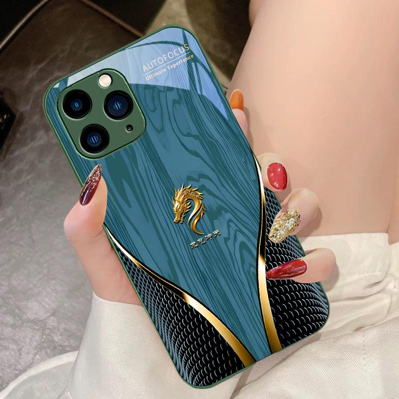 Yellow Dragon Qi Soars To The Sky For IPhone 15 Pro 14 13 12 Mini 11 XS Max XR 7 8 Plu SE 2020 2022 Tempered Glass Phone Case