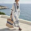 Grenzüberschreitend neuer Strandurlaubsstil lockeres V-Ausschnitt 3D-bedrucktes langes Kleid Strandbluse Bohème-Kleid Sommer