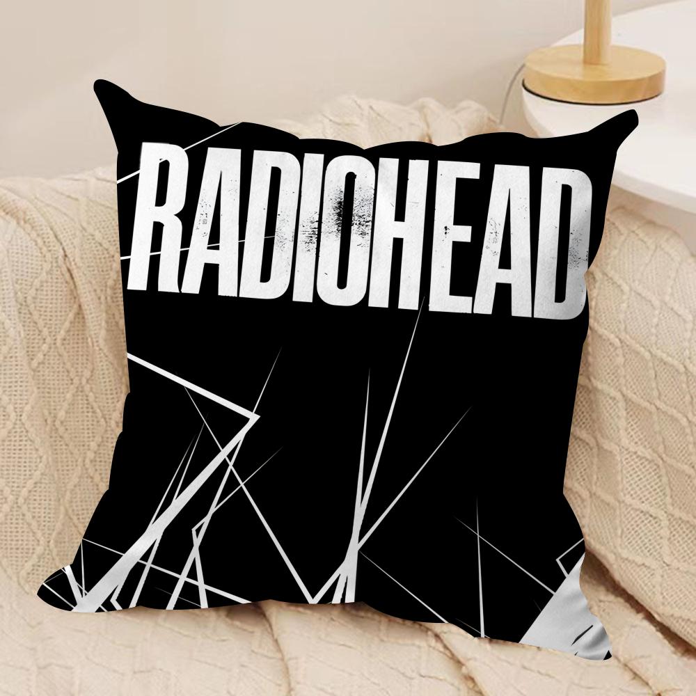 B-British Band Radioheads Cushion Cover Silky Short Plush Invisible Zipper Dustproof Sofa Pillow Case For Home Decor