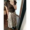 Kumikumi Stylish Contrast Color Check Asymmetrical Skirt Women's Autumn Retro High Waist A- Line Skirt Large Swing Skirt