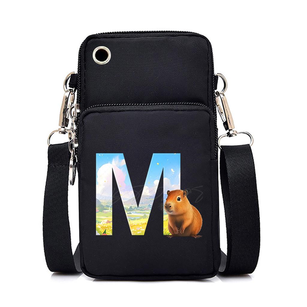 Letter Print Black Messenger Bag Casual Portable Mobile Phone Bag