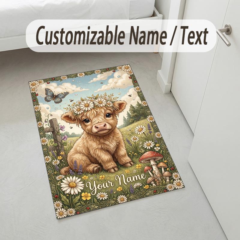 Butterfly Theme Crystal Velvet Rug Personalized Custom Name Text Soft Floor Mat Home Decor