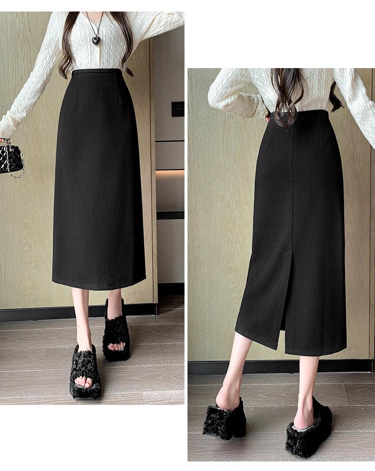Women's 2025 Pink Wool High-Waist A-Line Midi Skirt for Autumn and Winter