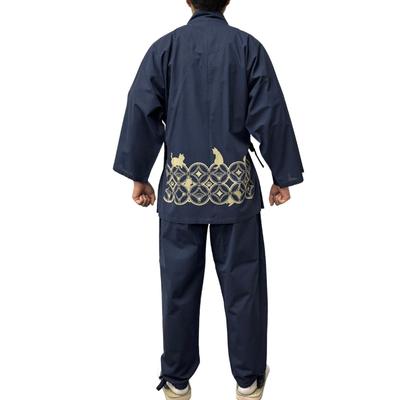 Samue with Cat Discharge Plain Weave Shippo Cat Design On the Navy Size LL [Edo Ten] (Japanese Workwear) Pattern, Print, 100% Cotton, Fabric, Waist,