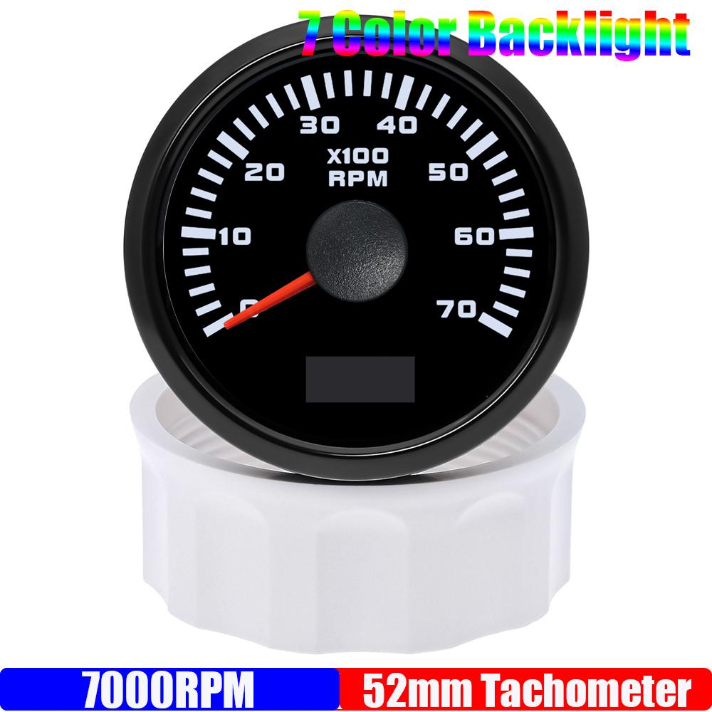 2" 52mm Tachometer 7 Color Light 3000,4000,6000,7000,8000 RPM Meter Hourmeter for Marine Boat Car 12V24V Waterproof IP67