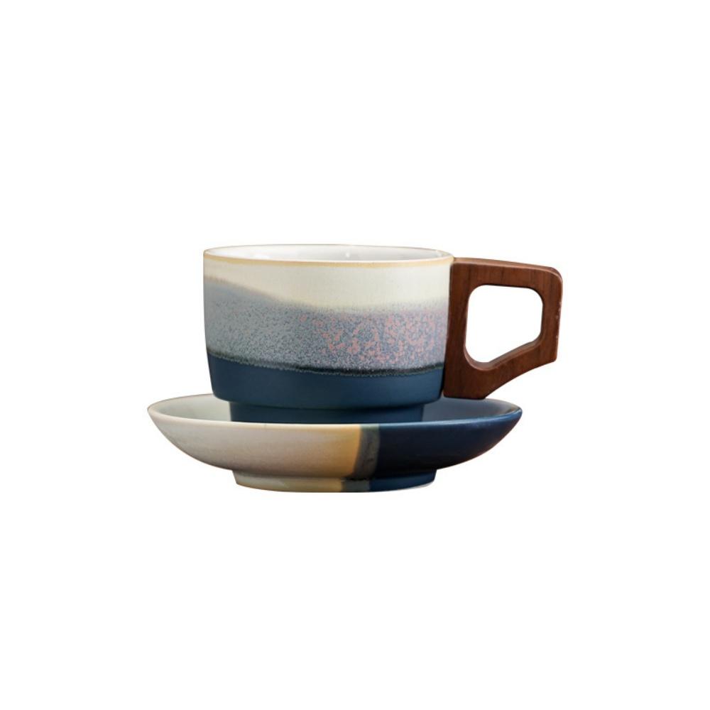 150ML Gradient Ceramic Coffee Mug with Saucer Porcelain Espresso Cup with Handle Teacups for Espresso Shot