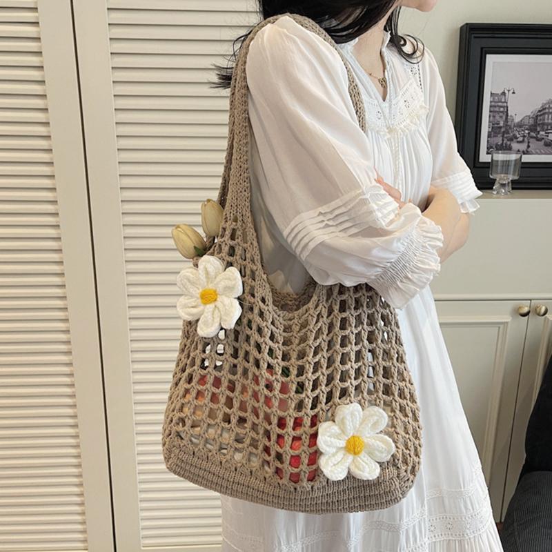Lässige hohl gestrickte große Einkaufstasche Designer handgefertigt gewebt Frauen Schultertaschen Luxus Sommer Strandtasche Shopper Geldbörsen