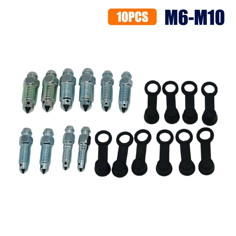 2/10Pcs Motorcycle Brake Caliper Oil Drain Deflation Screws M8 M10 With Rubber Cap For Caliper Air Bleed Nipple Bolts