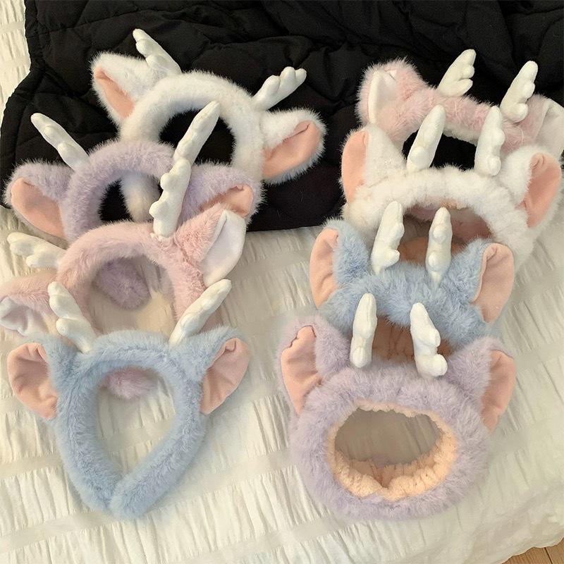 Maroon Dragon Horn Plush Headband - Cartoon Antlers for Face Wash & Fun Performances