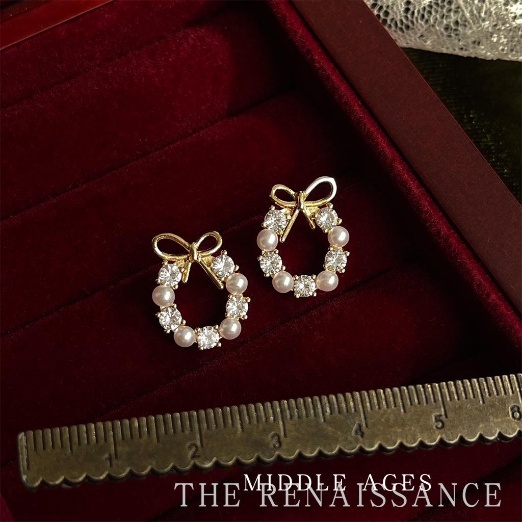 Christmas Vintage Pre-Owned Cubic Zirconia Bell Bow Earrings - Light Luxury Creative Jewelry