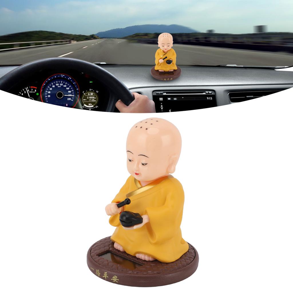 Solar Little Monk Figurine Automatic Head Shaking Decorative Funny Statue Ornament for   Car Dashboard Home