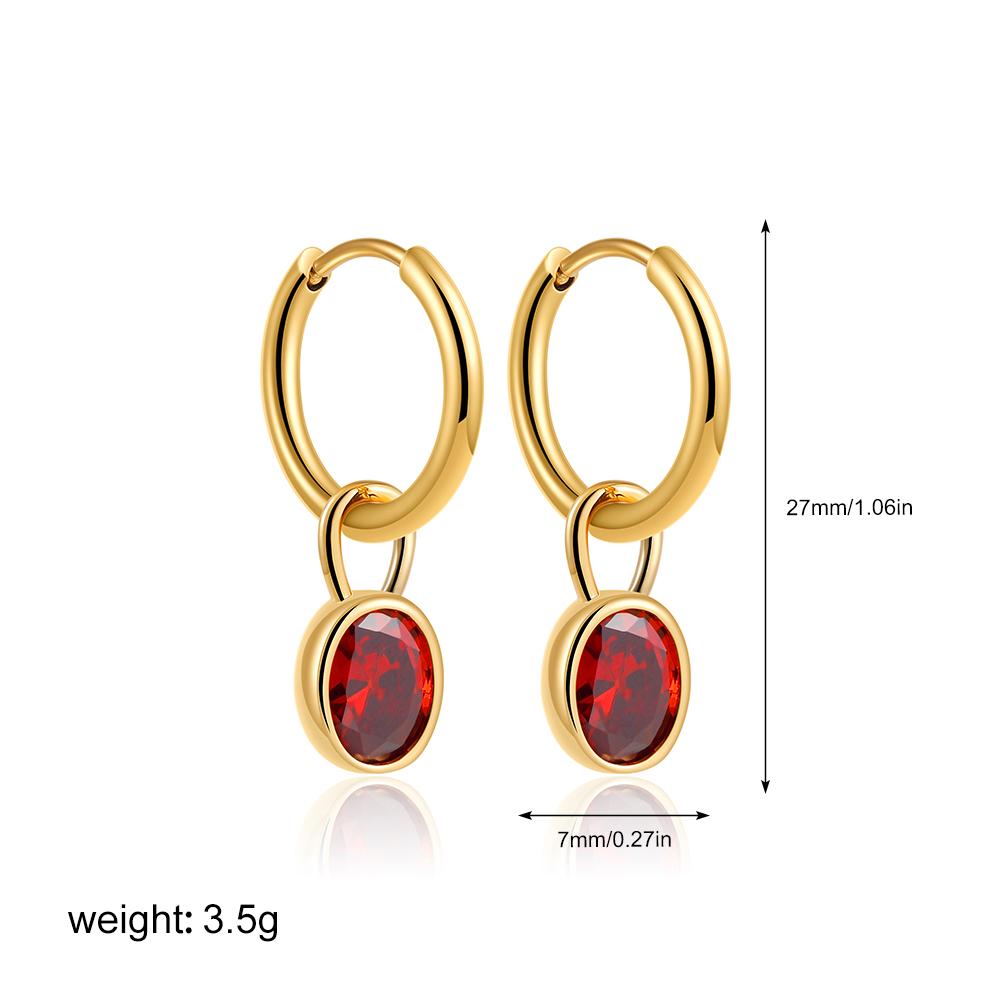 Boucles d'oreilles pendantes créoles huggie en acier inoxydable plaqué or pour femme, avec zircons cubiques multicolores et forme ovale, bijoux tendance pour fête