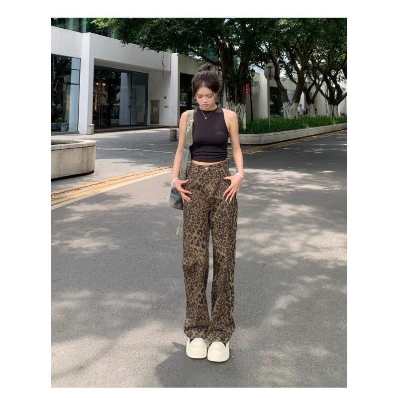New Fashion Leopard Print Retro Women's Pants Elegant Casual Wide-leg High Street Straight Jeans Spring Autumn Casual Long Pants Loose Trousers 2215