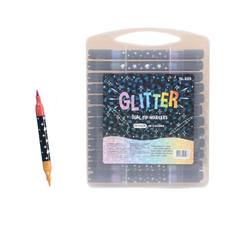 Glitter Marker Pen Set with Storage Case, Art Markers for Journaling, Card Making, Coloring, Lettering and Paper Crafts