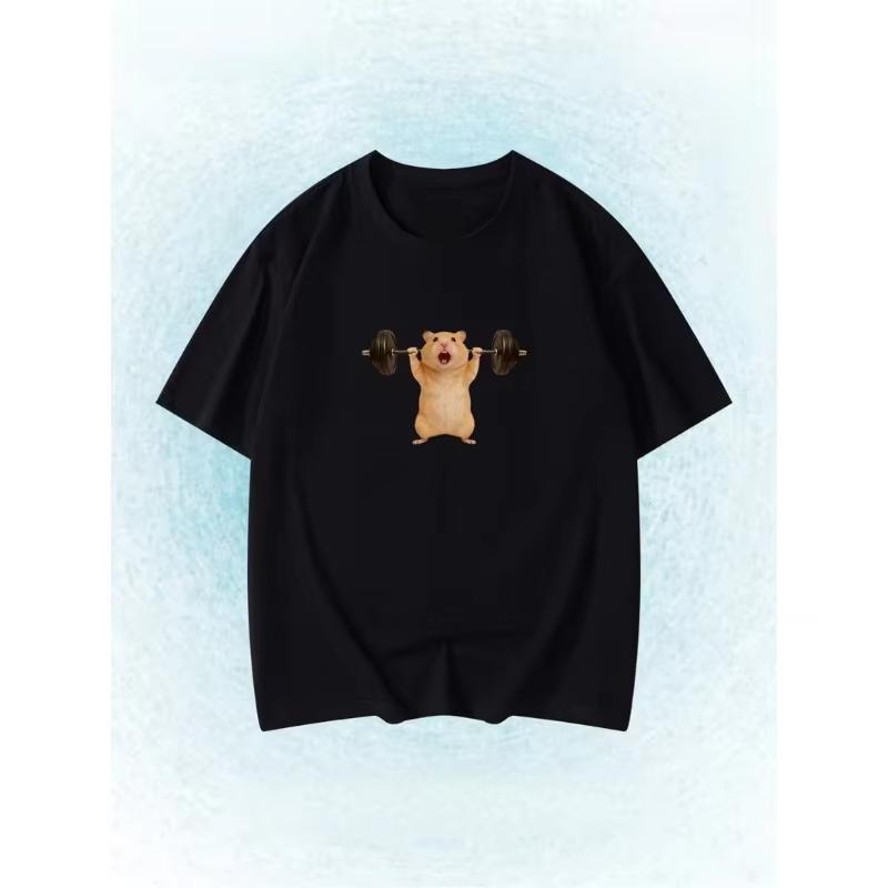 Funny Hamster Weightlifting Meme TShirt Gym Humor Graphic Tee Summer Short Sleeve Casual Streetwear Trendy Fashion Unisex Top