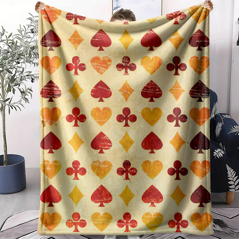 Playing Card Patterns Throw Soft Flannel Throw Blanket Lightweight Cooling Summer Ac Nap Blanket For Sofa Bed Couch Travel