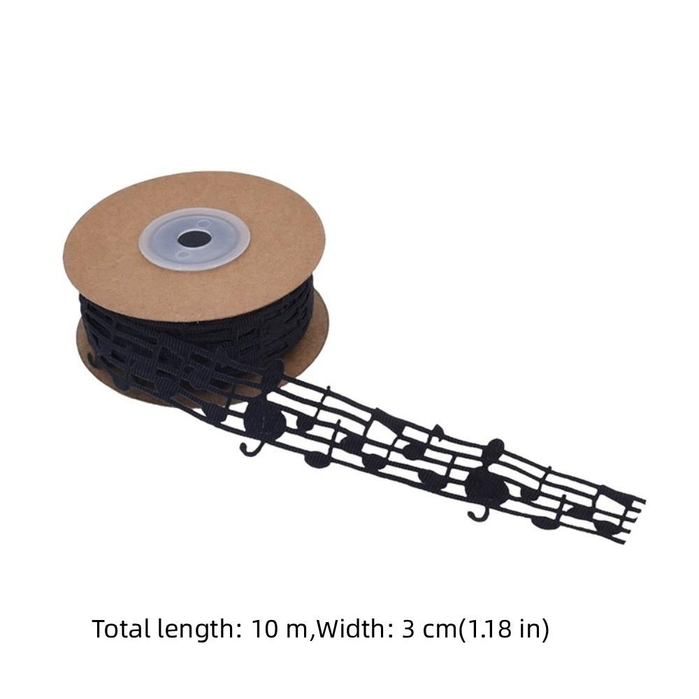 30mm Width Music Note Ribbon Black Polyester Craft Ribbon New Clothing Trim Accessories Birthday
