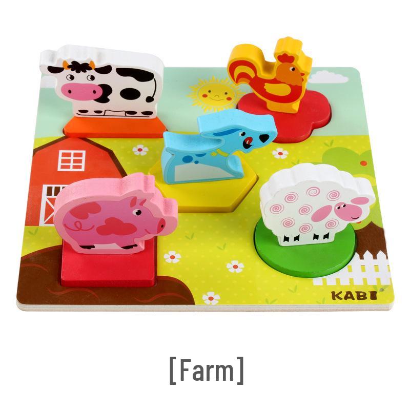 Wooden 3D Animal Puzzle Board - Early Education Toy for Preschoolers