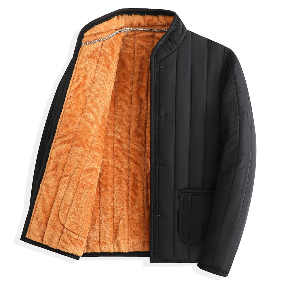 Winter Cotton-Padded Jacket with Fleece and Wool Lining for Middle-Aged and Elderly Men - Stand-Up Collar, Home Wear