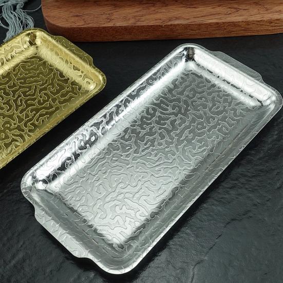Japanese Retro Food Plate Stainless Steel Serving Tray Food Grade Safe Rectangular Plate Kitchen Dining Dish for Sushi Dessert