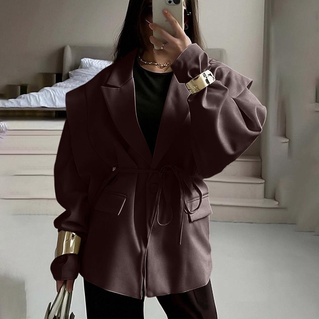 Damen V-Ausschnitt Locker Geschnitten Jacke mit Bindegürtel für den Herbst - Schmeichelhafter Mantel für Lässige Tägliche Kleidung