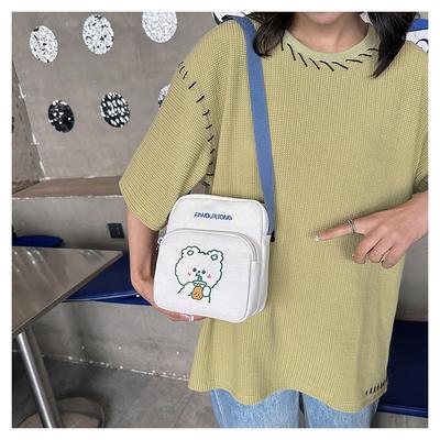 Cute Cartoon Canvas Mobile Phone Bag 2025 New Printed Trendy Portable Sweet Shoulder Messenger Bag Pocket Money