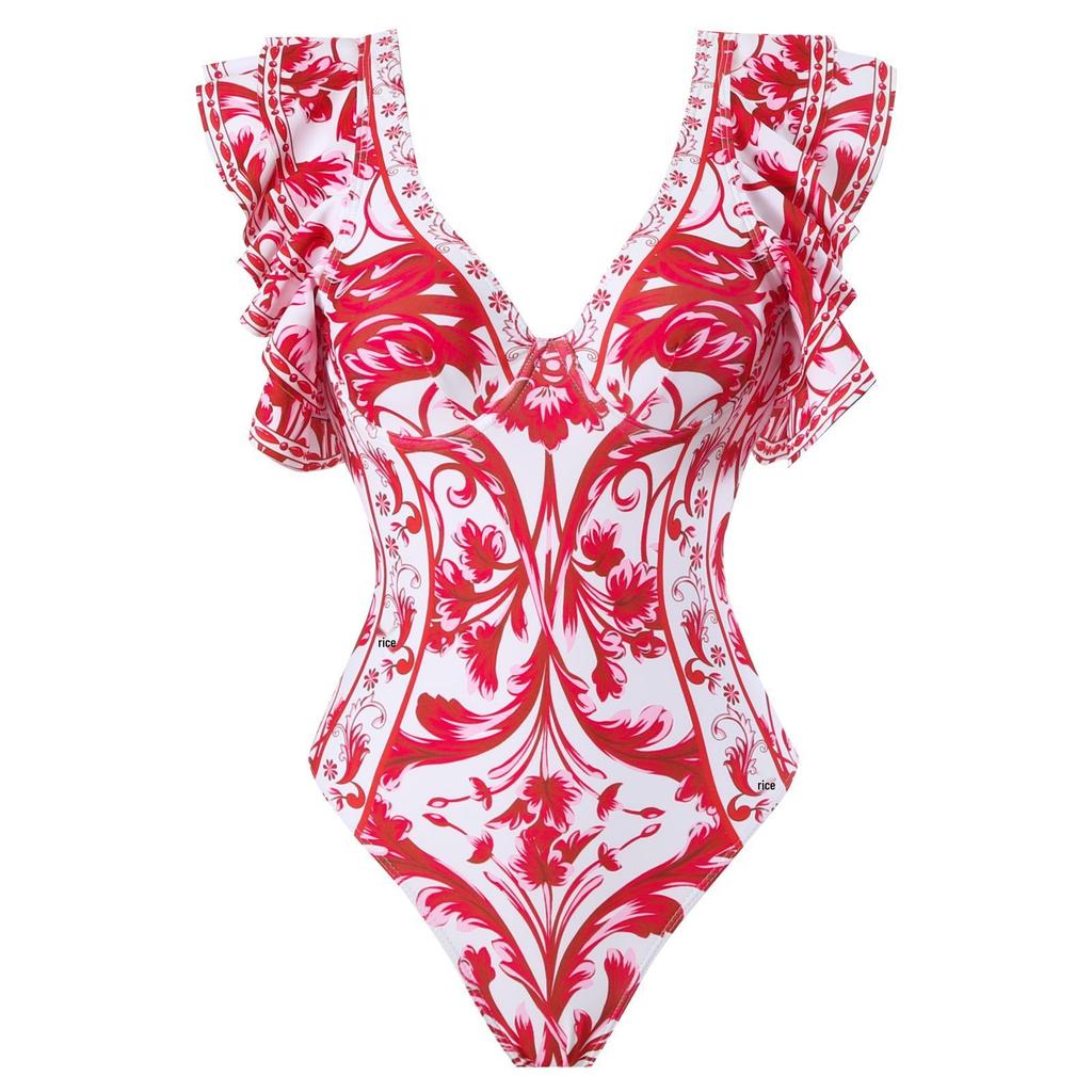 2023 Trendy Sexy Women's One-Piece Printed Swimwear with Spaghetti Straps - European and American Style
