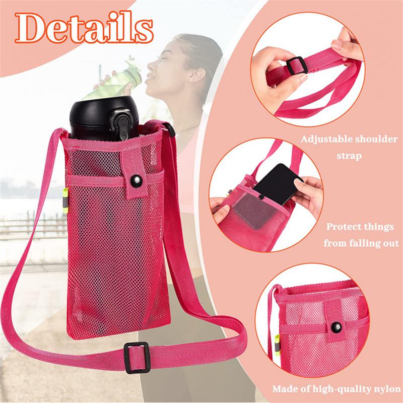 

Useful Sport Water Bottle Holder Cover Cup Tumbler Carrier Sleeve Mesh Cup Pouch Mobile Phone Bag Camping Accessories With Strap