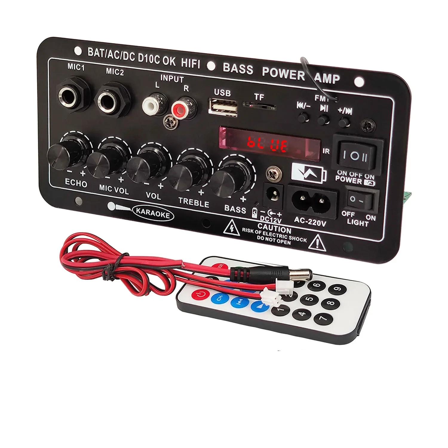 

Плата усиления мощности Woopker D10C BT 5.0 Двойной микрофон Сабвуфер Аккумулятор Перезаряжаемая Цифровая плата усилителя Караоке EU Plug