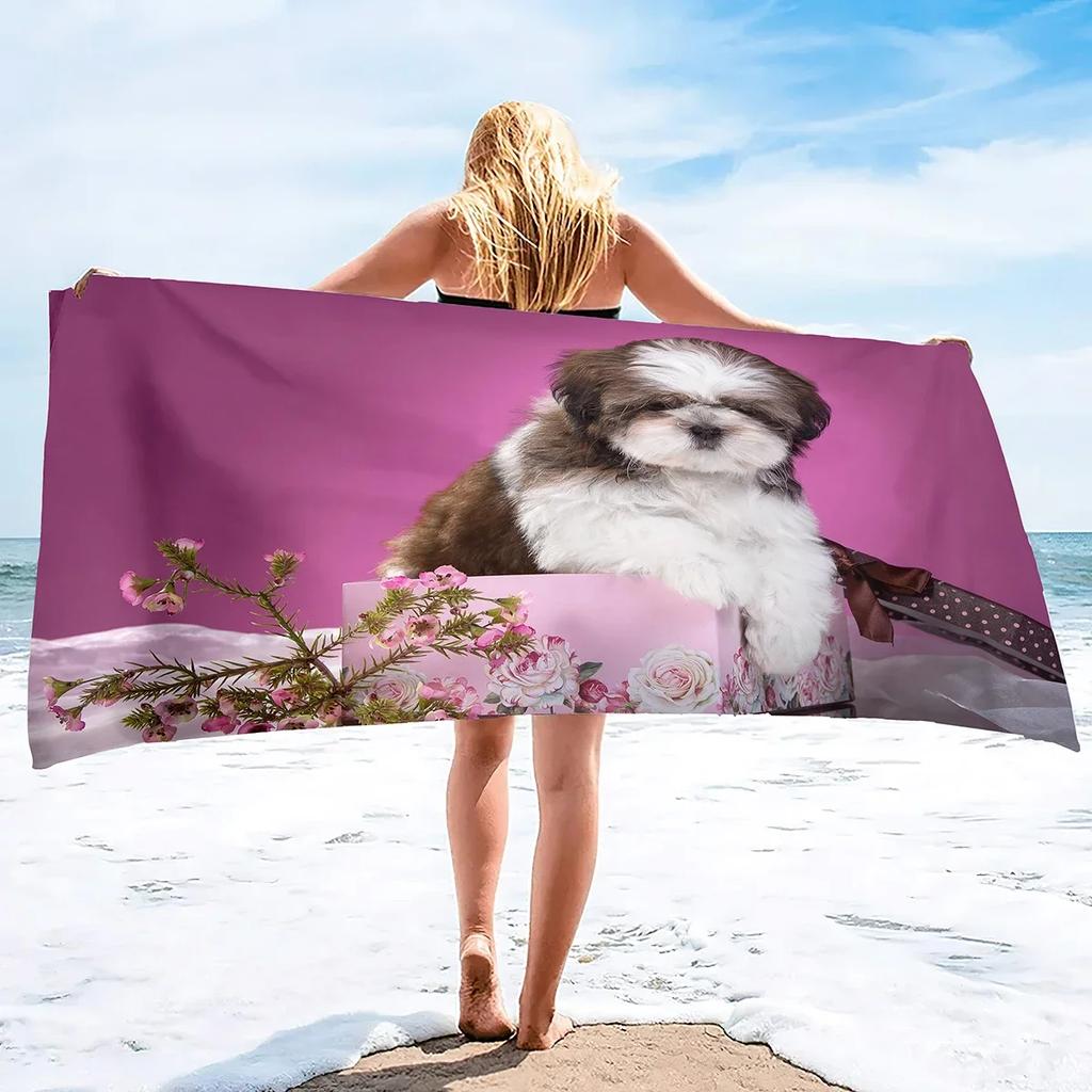 Shih Tzu Dog Beach Towel Soft Highly Absorbent Extra Large Personalized Pet Shih Tzu Towel Oversized Custom Travel Pool Towels