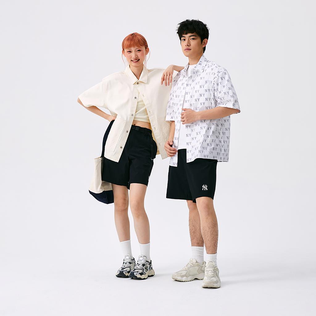 New MLB MONOGRAM Collection New York Yankees SS25 Shirt Unisex Gray 3AWSM0653-50GRS